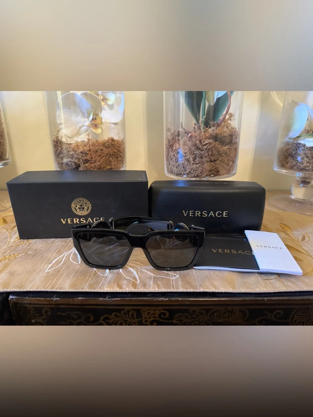 Versace Black Unisex Sunglasses with Dark Lenses